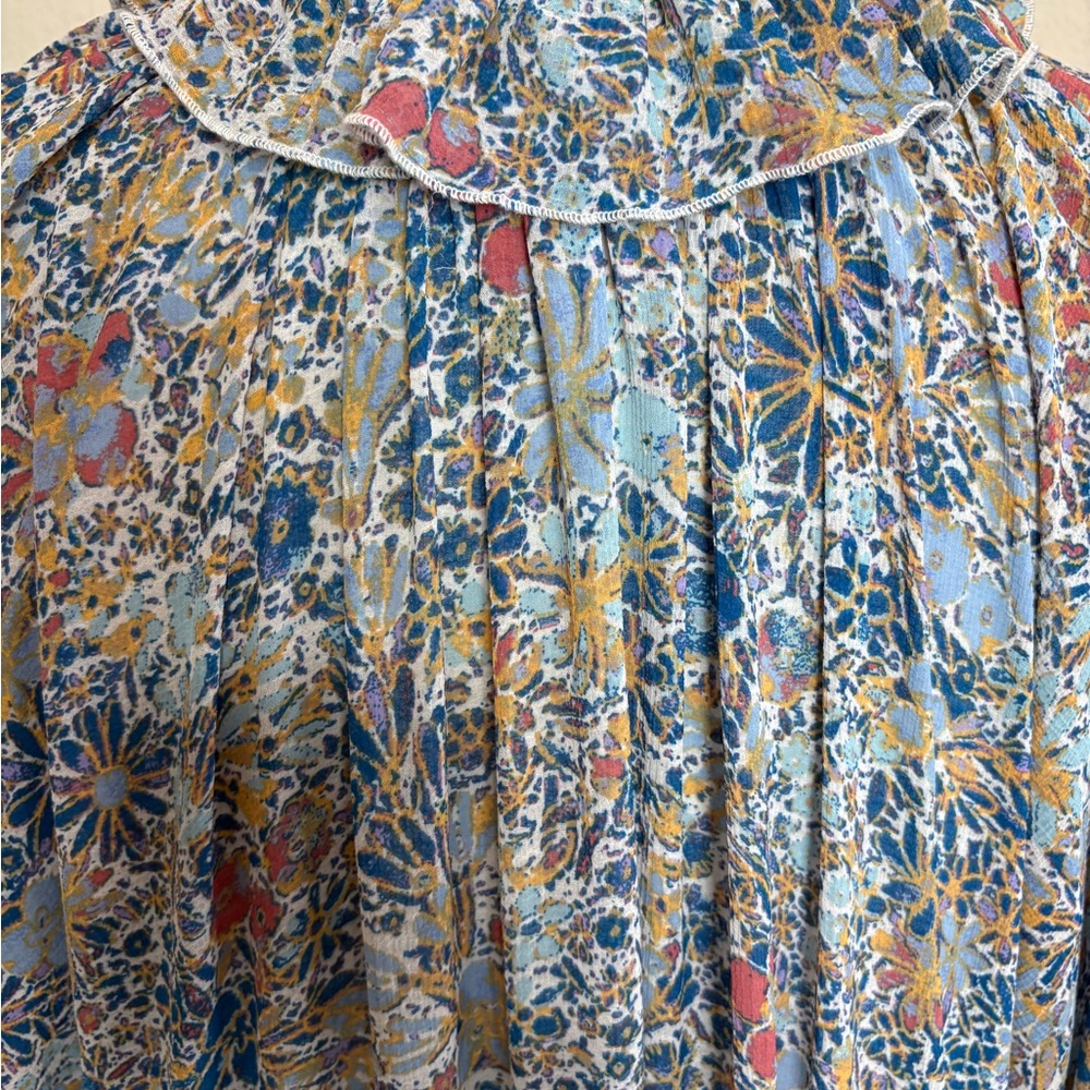 Free People Feeling Groovy Blue Floral Boho Maxi Long Sleeve Dress Size Medium - Picture 7 of 11